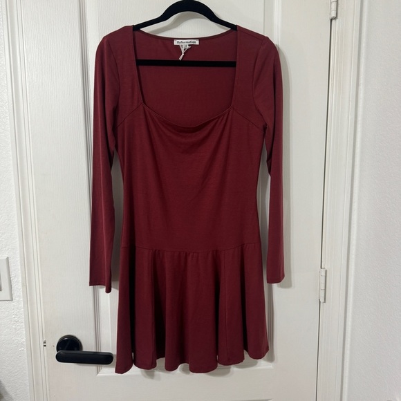 Reformation Coen Jersey Knit Long Sleeve Square Neck Mini Dress Small - Picture 3 of 9